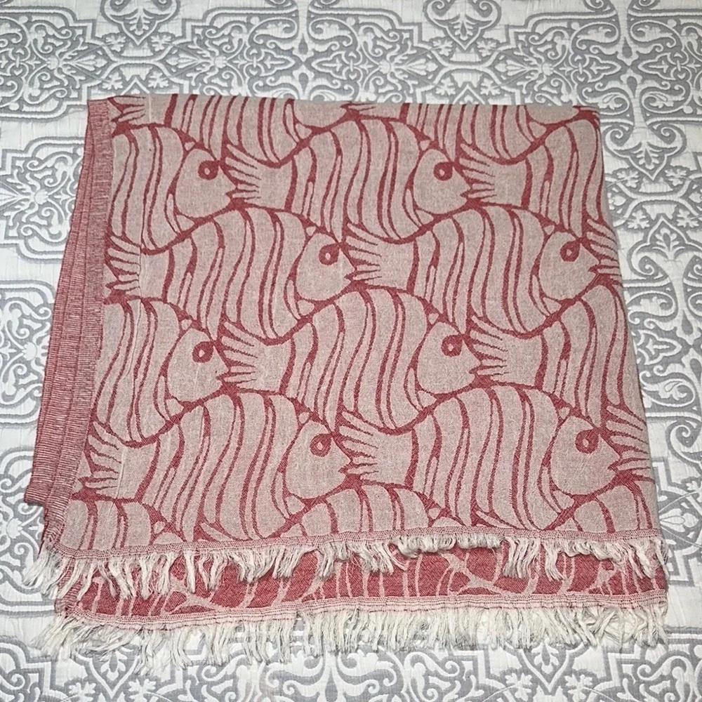 Pink and White Fish Patterned Reversible Blanket/Towel